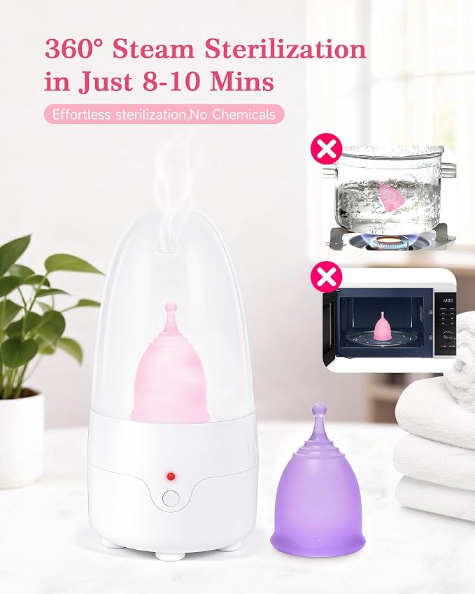 Menstrual Cup Steamer Sterilizer with S&L Size Reusable Period Cups, BPA Free, Leak-Proof Up to 12 Hours, Period Cleaner Kit-Travel Storage Pouch Included