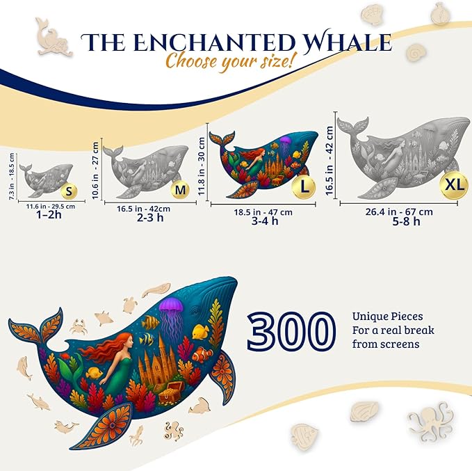 Goldbird Wooden Puzzles for Adults - 300 Piece Whale Jigsaw Puzzle - Premium Quality Wood Puzzle with Unique Whimsy Pieces for Puzzle Lovers - Eco-Friendly & Sustainable