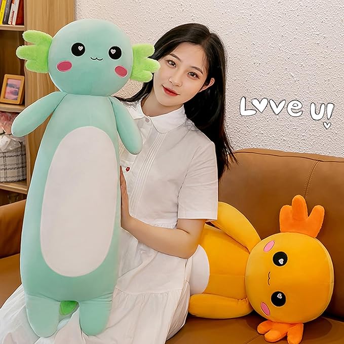 Long Axolotl Stuffed Animal Salamander Plush Pillow, Soft Axolotl Plush Toy for Boys Girls Gifts for Christmas (Green, 80cm/31.49inch)
