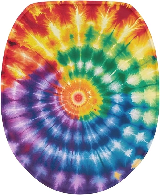 Hippie Tie Dye Toilet Seat Cover for Bathroom Universal Fit Elongated Oval Round Lid Rainbow Tie Dye Toilet Lid Cover Replacement for Bathroom Decor Machine Washable