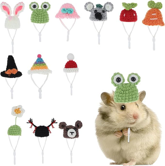 12 Pcs Hamster Hats Mini Hat Cute Small Animals Hat with Adjustable Rope, Hamster Clothes Tiny Hats for Snakes Lizard Guinea Pig Bearded Dragons Holiday Party Costume Accessories