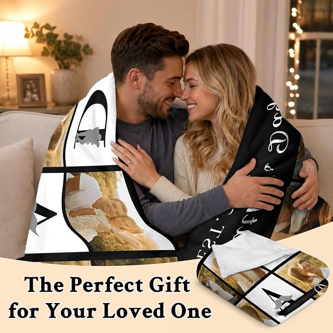 Fathers Day Birthday Gift for Dad Custom Blanket with 6 Photo & Text, Personalized Blankets with Picture to My Dad, HD Printing Customized Flannel Throw Blanket Gifts for Best Daddy Grandpa Ever