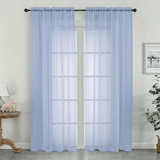 OWENIE Sheer Curtains 72 Inches Long 2 Panels Set, Modern Light Filtering Sheer Curtain Rod Pocket Clear Drapes for Window Sliding Door, Demin, 2 Pcs Each 42 x 72 Inch