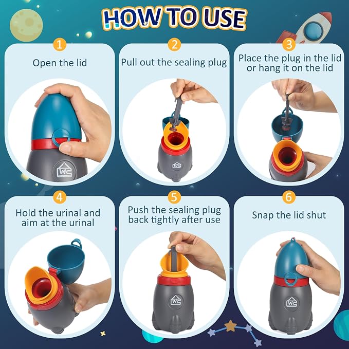 ONEDONE Portable Urinal for Kids Rocket Pee Cup for Kids Emergency Urinal for Toddlers Boys Girls 12.5 OZ Small Pee Bottle for Kid Child Camping Car Travel Potty Training Baby Urinal Teal