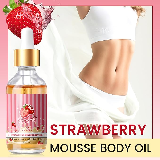 Strawberry Body Oil for Women Men,Moisturizing Strawberry Oil Skincare for Face Body,Hydrating,Nourishing,Soft,for All Skin Type(60ml)