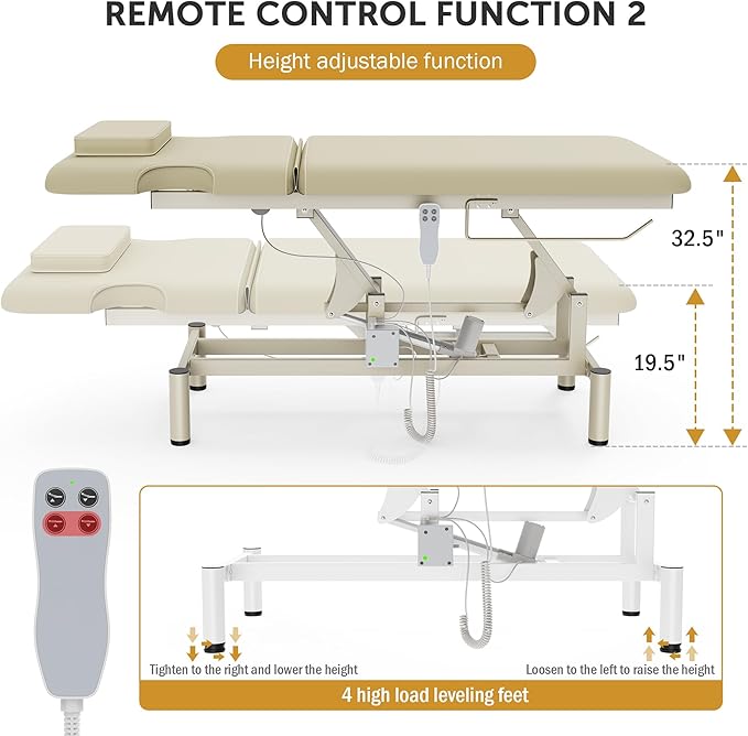 Professional Electric Massage Table, 2 Motors Hydraulic Electric Lift Adjustable Backrest and Height Lifting Functions for Treatment/Physical Therapy/Spinal Massage/Facial Spa/Waxing - Beige Gray