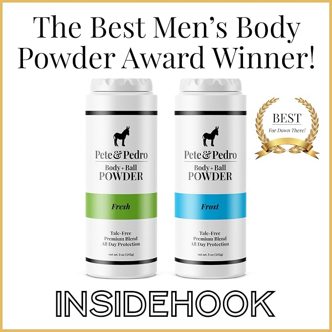 Pete & Pedro Body & Ball Powder Frost Cooling Sensation, Talc-Free Ball Powder for Men | Helps With Odor & Absorbs Moisture & Sweat | Deodorant Hygiene For Groin | Shark Tank Featured, 4.4 oz.
