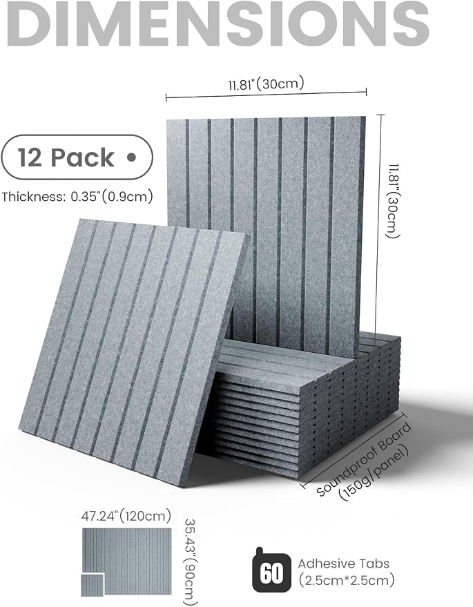 Fluxynara 48" x 36" Large Felt Bulletin Board, Blue Gray | 12 Pack Cork Board Alternative with 60 Safe Adhesive Tabs, Pin Boards for Wall Decor, Home, Office, Classroom,Dorm