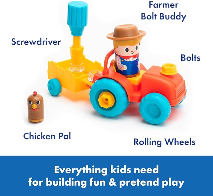 Educational Insights Design & Drill Bolt Buddies Tractor Take Apart Toy with Screwdriver Tool, Preschool STEM Toy, Gift For Boys & Girls, Ages 3+