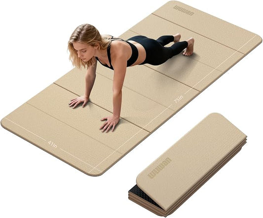 Foldable TPE Yoga Mat Thick 10mm,75" x40"Extra Large Exercise Mats | Stretch Mat Non-slip Fitness Folding Mat Easy to Carry,Wide Gym Mats for Women Men Suitable for Home Workout Travel Pilates