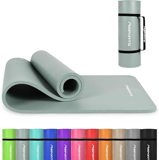 MSPORTS Yoga Mat Premium Non Slip Thick – Extra Comfortable Exercise Mat for Home Workouts, Pilates, Stretching & Gym – Cushioned NBR Foam, Gym Mat with Strap, for Women & Men