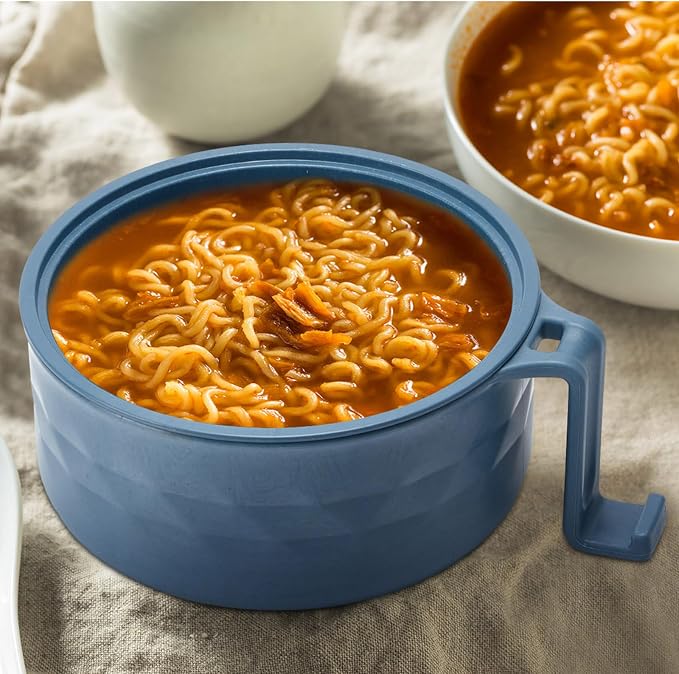 8 Sets Microwave Ramen Bowl Bulk 40 oz Wheat Straw Instant Ramen Cooker Set Portable Noodle Cooker with Handle Spoon Chopsticks Fork for College Dorm Room Gift (Nature Tones)