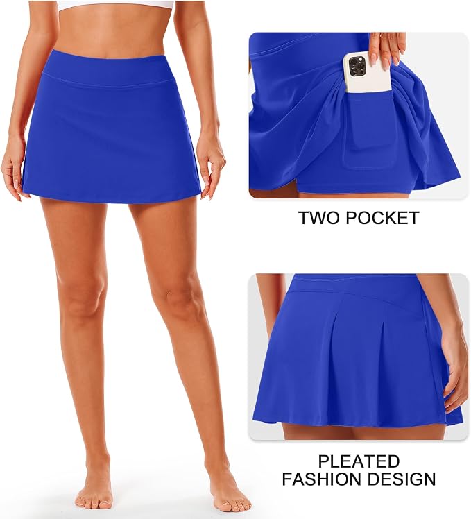Stelle Women Tennis Skirt High Waisted Athletic Golf Skorts with Pockets | Tummy Control, Built-In Shorts, Deep Pockets, Pleated, Breathable, Lightweight, Tennis, Golf, Pickleball, Running, Workout