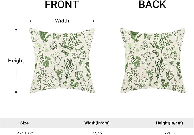 AEIOAE Summer Pillow Covers 22x22 Inch Set of 2,Olive Green Wild Flower Plant Throw Pillows Case,Seasonal Floral Outdoor Decorative Square Linen Farmhouse Decor Cushion Covers for Home Sofa Bed Couch