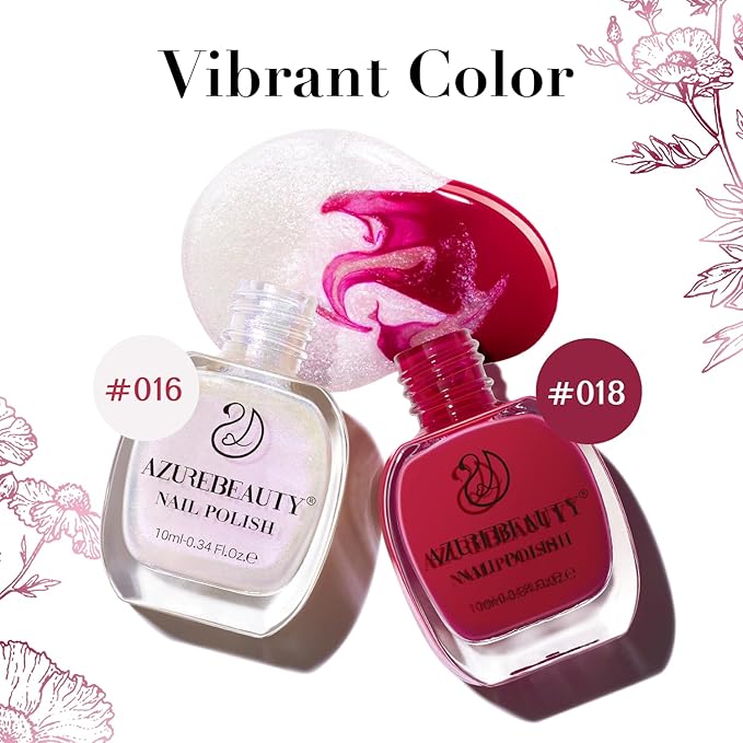AZUREBEAUTY Pearl White Nail Polish Quick Dry Pearl white Hot Pink 2 Colors Nail Lacquer Natural Infinite Shine Strengthening Treatment Kit DIY Salon Home Women Gifts 2Pcs 0.34oz