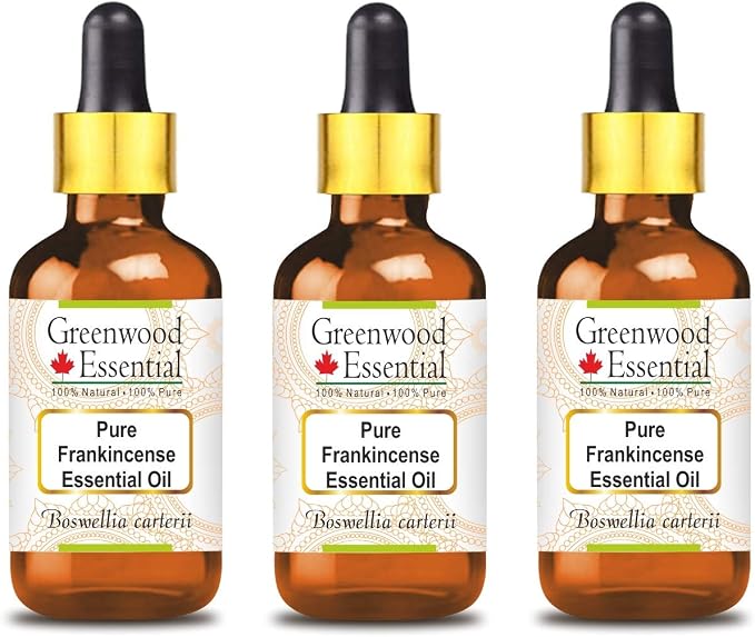 Greenwood Essential Pure Frankincense Essential Oil (Boswellia carterii) with Glass Dropper Steam Distilled (Pack of Three) 100ml X 3 (10.1oz)