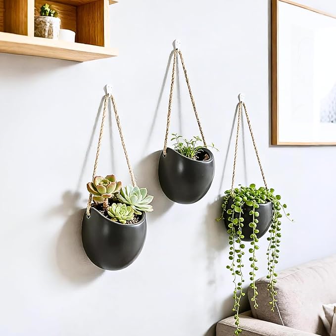 4 to 5 inch Ceramic Planters Wall Hanging Vases Decor - Set of 3 | Wall Decor for Home, Entryway, Hallway, Deck, Bathroom, Living Room, Dining Room, Garden, Farmhouse, Restaurants, Office, etc