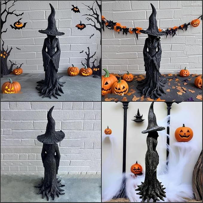 Witch Statue Resin Crafted Desktop Ornament Home Decoration Retro Magician Mysterious Curse Theme Statues Figurine Halloween Festival Decoration
