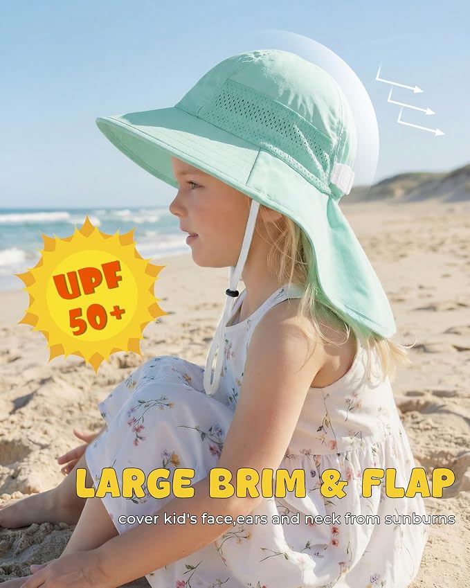 Toddler Baby Sun Hat Kids Summer Beach Essentials Adjustable Beach Hats with Bucket Wide Brim for Boys Girls Age 0-14 Years