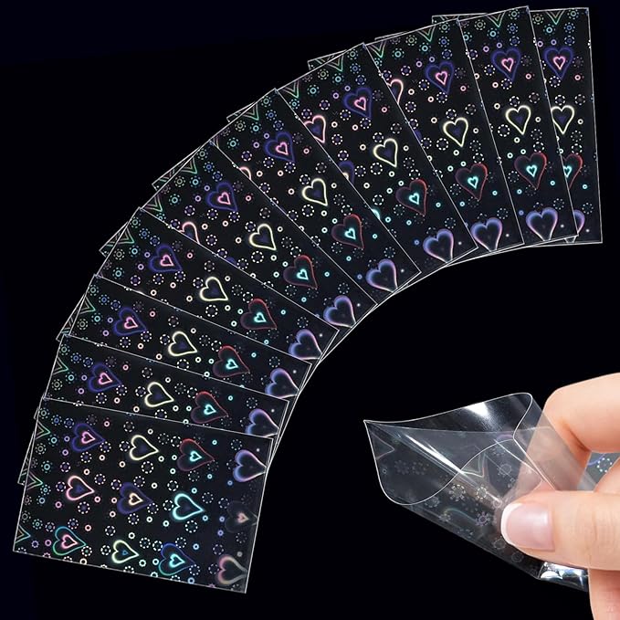 100Pcs Photocard Sleeves, Heart Laser Flashing Holographic Card Sleeves, 200 Microns Ultra-Thick Photocards for Photo Cards