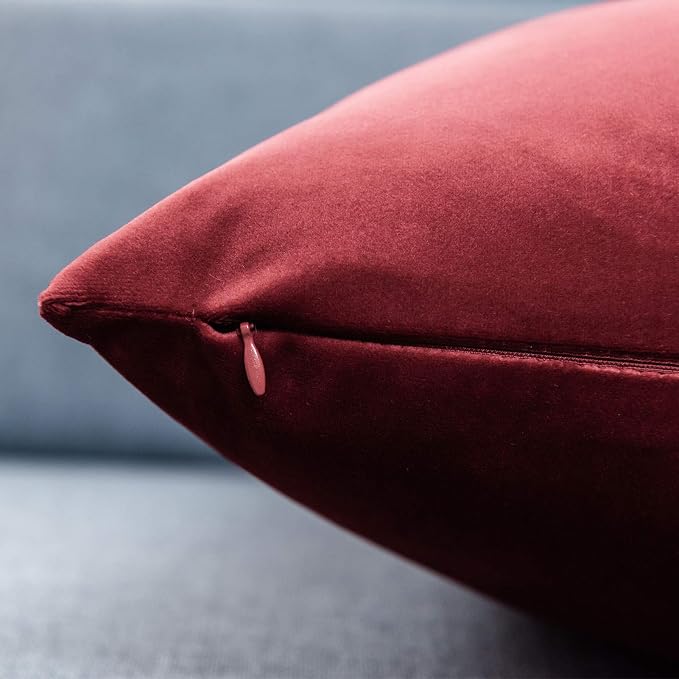 JUSPURBET 16x16 Decorative Velvet Throw Pillow Covers Set of 2,Burgundy | Modern Soft Cushion Covers Cases with Hidden Zipper for Couch Sofa Bed Living Room Bedroom Christmas Decor
