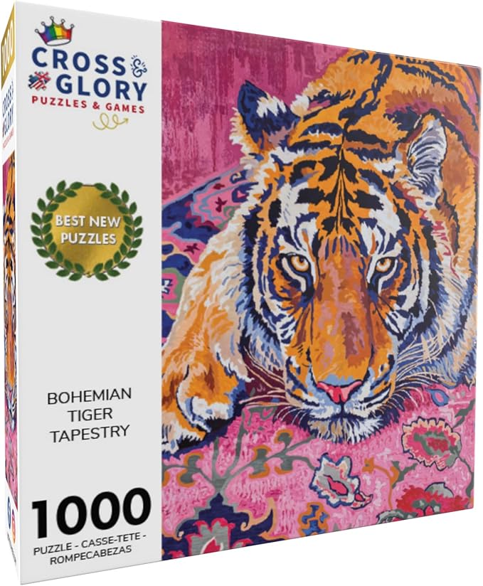 Cross & Glory - Bohemian Tiger Tapestry - 1000 Piece Jigsaw Puzzle for Adults | Intricate Moroccan Rug Design | Satin-Finish | Artistic Wall Decor