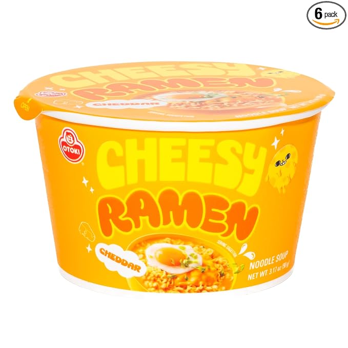 Cheesy Ramen (Bowl) – Cheddar Flavor | Non-Spicy, Creamy & Savory Korean Instant Bowl Noodles, 3.17 oz (Pack of 6)