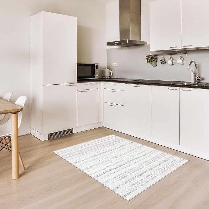 Nakagishi Boho 2x3 Washable Area Rug Non Slip Carpet for Entryway Gray | Pet & Kid Friendly, Machine Washable, Low Pile Carpet for Kitchen Hallway Daily Home Decor,Farmhouse Neutral Moroccan