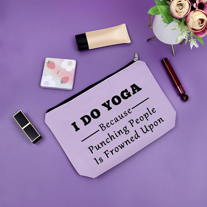 Sazuwu Yoga Themed Purple Makeup Bag Cosmetic Organizers Funny Birthday Gift for Yoga Instructor Teacher Training Thank You Appreciation Birthday Christmas Gifts
