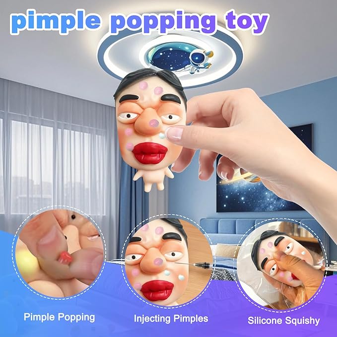 Pimple Popper Toy Set, Ultra Soft Cute Face Pimple Popping Fidget Toy, Refillable Pimple Toy with Sensory Cream, Silicone Squishy Squeeze Toy for Stress Relief & Anxiety Relief(PoutFace)