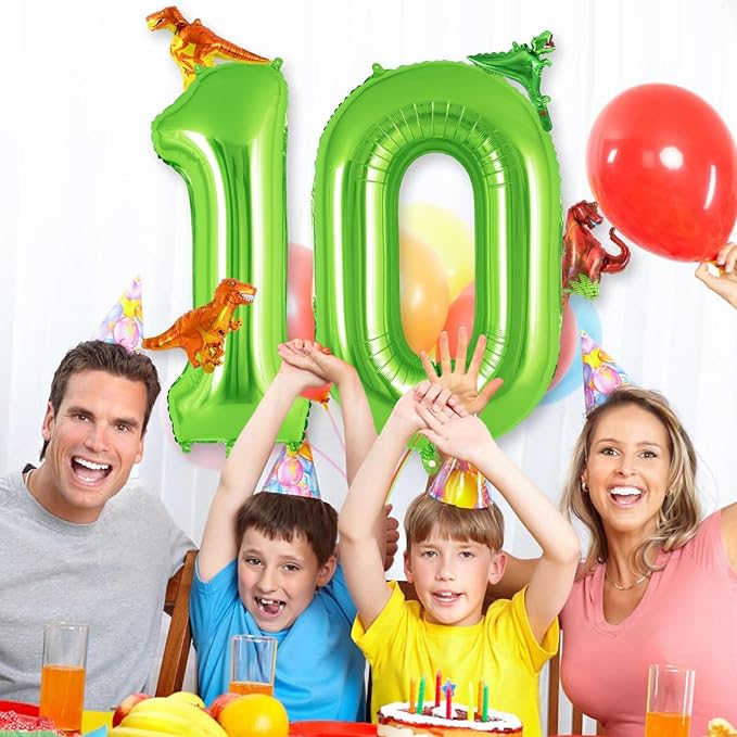 Dinosaur Green Number 0 Balloon, 40 Inch Big Large Foil Mylar Green Number Balloon with 4 Pcs Mini Dinosuar, Dinosuar Mylar Balloons Set Birthday Party Decorations Supplies