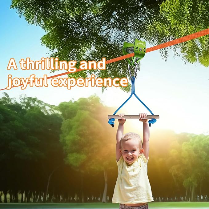 Zipline Pulley Cat Kits, Ninja Slackline Slider, Smooth and Silky, Zipline Brake Stopper for Slackline Zip line, Quick Setup for Kids Backyard Outdoor Playground Fitness Equipment