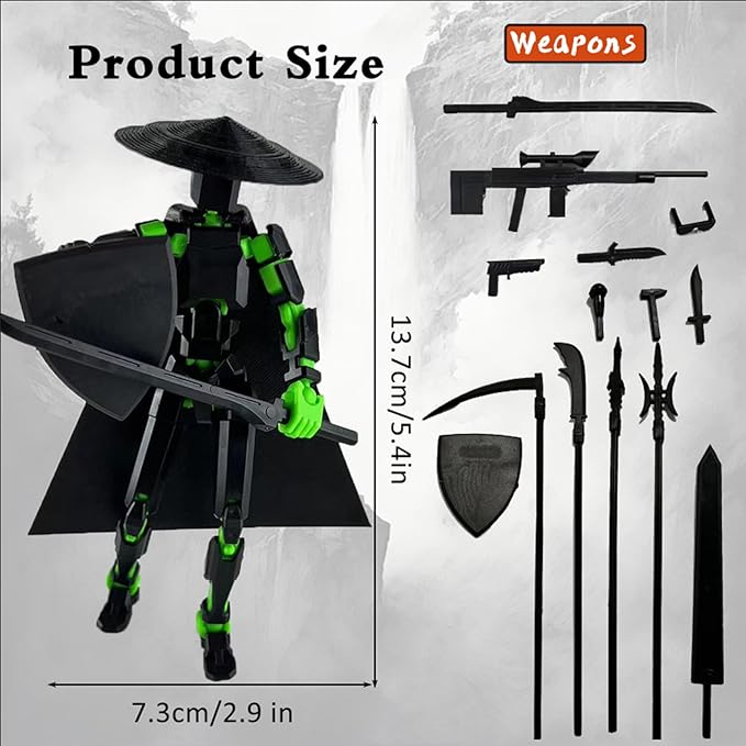 Already Assembled T13 Action Figure,Dummy 13 T13 Multi-Jointed Movable,for Collectors Desktop Decorations t-13 Movability 3D Printed Toys (Black Green)
