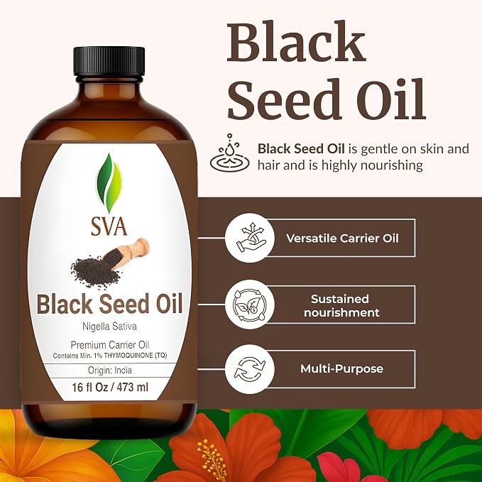 SVA Black Seed Oil - 16 Fl Oz - for Face, Skin Care, Hair Care, Scalp Massage & Body Massage