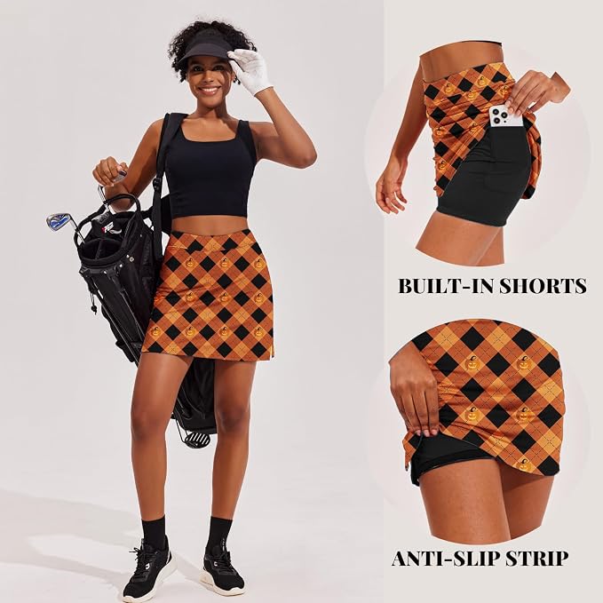Ekouaer 16" Skorts for Women with Pockets Golf Pickleball Tennis Skirt | Silicone Grippers,2 Inner Pockets,Wide Waist,Side Slit Hem,Breathable,Soft,Lightweight