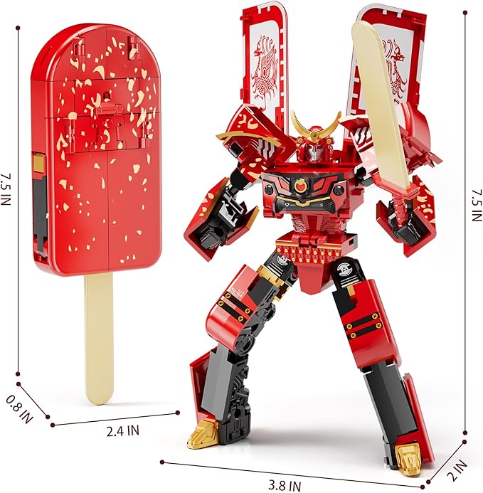 Ice Cream Transforming Toy, 2 in 1 Transform into Robot Action Figure, DIY Transformation Figure Toys for Kids & Adults Action Figures for Boys Party Favors Gift (Red)