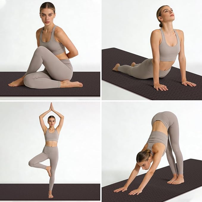 10mm0.4"TPE Yoga Mat Thick Wide Large for Home Workout Carrying Strap | Non Slip Exercise Mats Cushioned Joint-Friendly Stable,76"x28"Extra long Tapis Entrainement Au Sol Fitness,Pilates Gym Travel