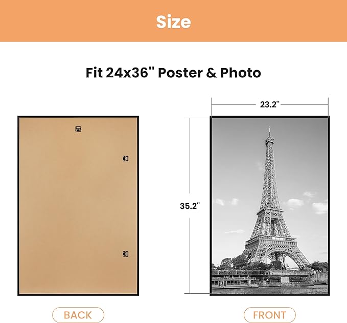 upsimples 24x36 Poster Frame, Easy Slide-In Assembly, Black, 3 Pack | Gallery Wall 24 x 36 Picture Frames Set for Family, Wedding, Christmas, Easy to Change Photos