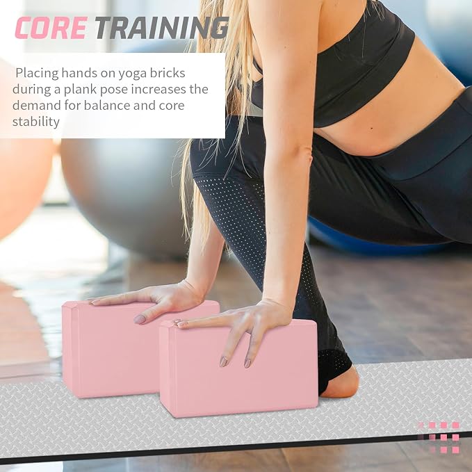 Yoga Blocks 2 Pack 3x6x9IN Foam Block Supportive Latex-Free with Beveled Edges, Non-Slip Exercise Blocks for Pilates, Meditation, Balance, Stretching and Deep Poses
