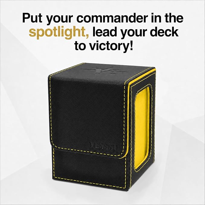 Venssu MTG Deck Box for Commander Display,Card Deck Box Fits 100 Double Sleeved Cards,TCG with 2 Dividers and 1 Toploader (Black and Yellow)