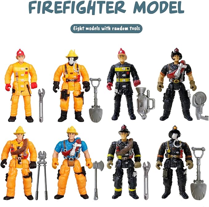 8 Pieces Firefighter Action Figures Fireman Figurines Toys with Tools for Party Decoration People Figures Playset for Kids & Toddlers