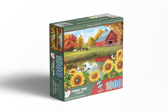 1000 Piece Jigsaw Puzzle for Adults - Sunflowers Birds and Cows by The Barn on The Country Farm - Challenging Puzzle - Perfect for Game Nights - Colorful - 20x27 inch