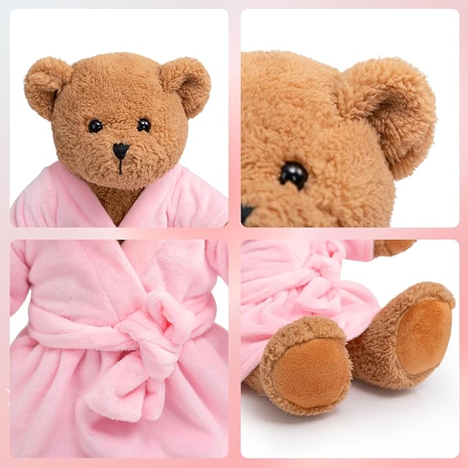 HollyHOME Pajama Bear Get Well Soon Teddy Bear in Bathrobe Plush Toy Birthday Bedtime Gift for Girls 16 inches
