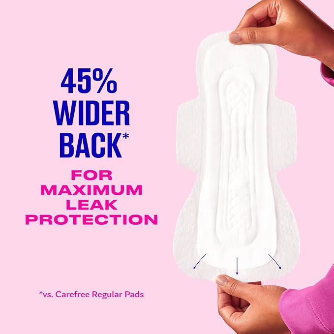 Carefree Maxi Pads for Women, Super/Long Pads with Wings, 28ct | Carefree Pads, Feminine Care, Period Pads & Postpartum Pads | 28ct (Pack of 1)