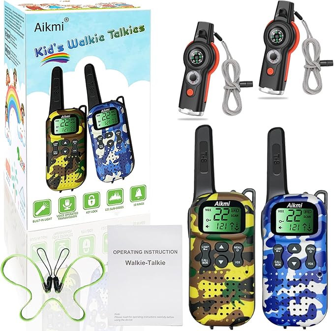 Kids Walkie Talkies Toys Boys Gifts 5 6 7 8 9 Year Old Outdoor Toys for Kids 2 Way Radio with Camping Gear Army Soldier Pretend Play Birthday Present Boy (Yellow Blue)