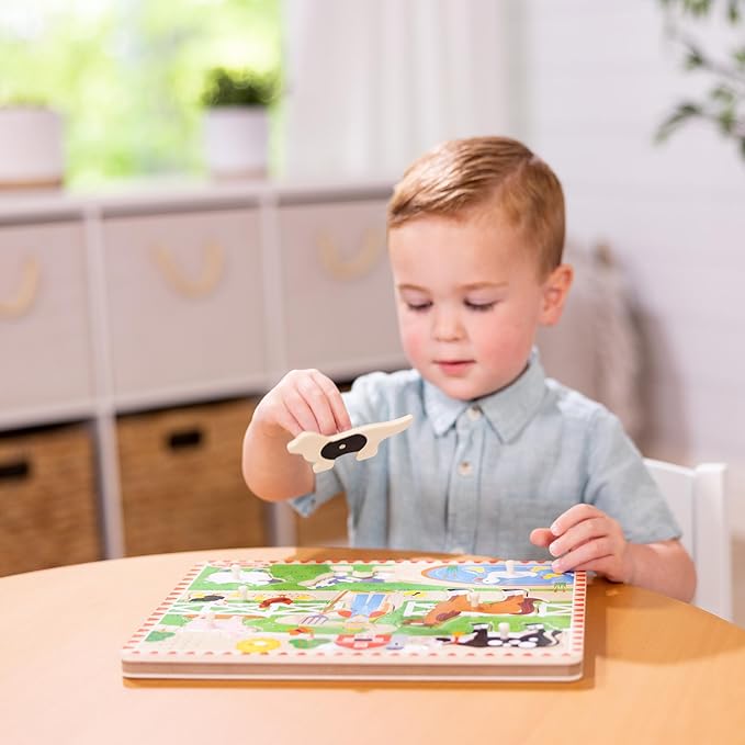 Melissa & Doug Old MacDonald's Farm Song Puzzle – 8-Piece Wooden Peg Puzzle with Light-Activated Sounds, Music Learning Toy for Toddlers and Preschoolers Ages 2+