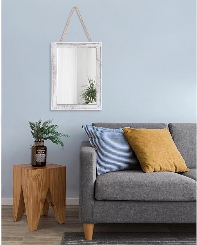 AAZZKANG Mirrors for Wall Rustic Wood Framed Hanging Mirror Decorative for Farmhouse Bedroom Bathroom Living Room Entryway Hallway Small White | Decorative for Farmhouse Bedroom Bathroom Living Room Entryway Hallway Small