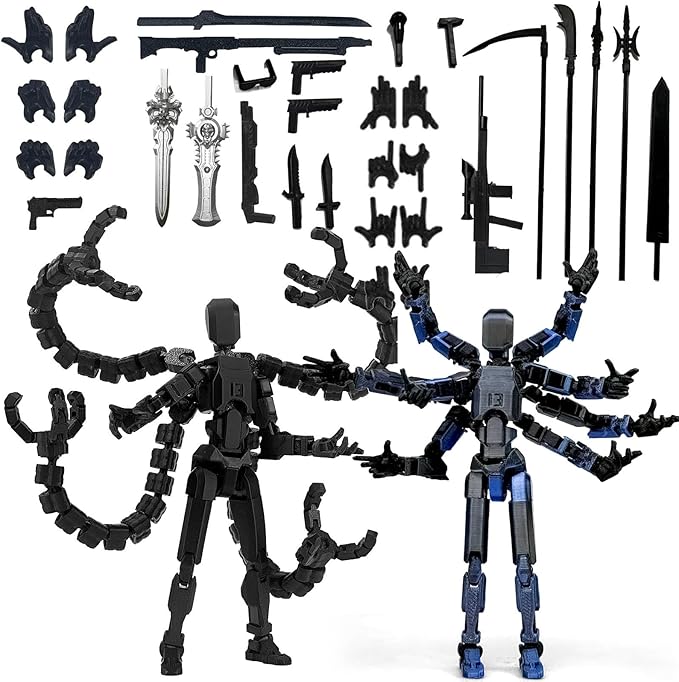 2PCS (Assembly Completed) T13 Action Figure Set, 3D Printed Action Figure,3D Printed Toys Stick Figure,Collectors Decorations for Game Lovers Toys (Black Blue)