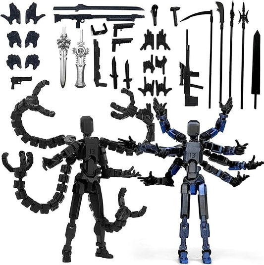 2PCS (Assembly Completed) T13 Action Figure Set, 3D Printed Action Figure,3D Printed Toys Stick Figure,Collectors Decorations for Game Lovers Toys (Black Blue)