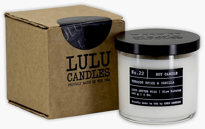 Lulu Candles | Leather & Tibetan Oud | Highly Scented Candles for Home - Soy Blend Jar Candle with 100% Cotton Wick - Slow Burning (6 Oz.)